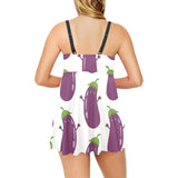 Eggplant Pattern Print Design 01 Chest Sexy Pleated Two Piece Swim Dress