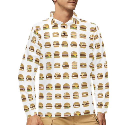 Hamburger Pattern Print Design 02 Men's Long Sleeve Polo Shirt