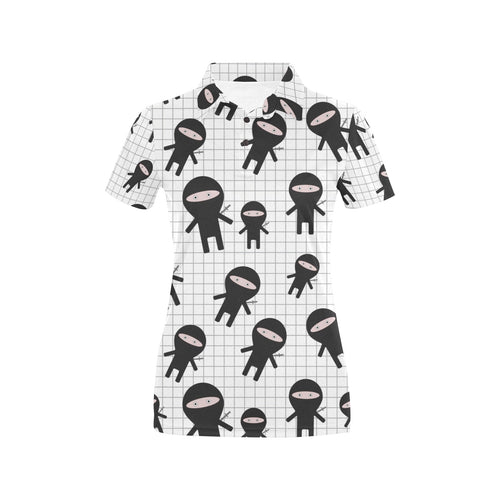 Ninja pattern plaid background Women's All Over Print Polo Shirt