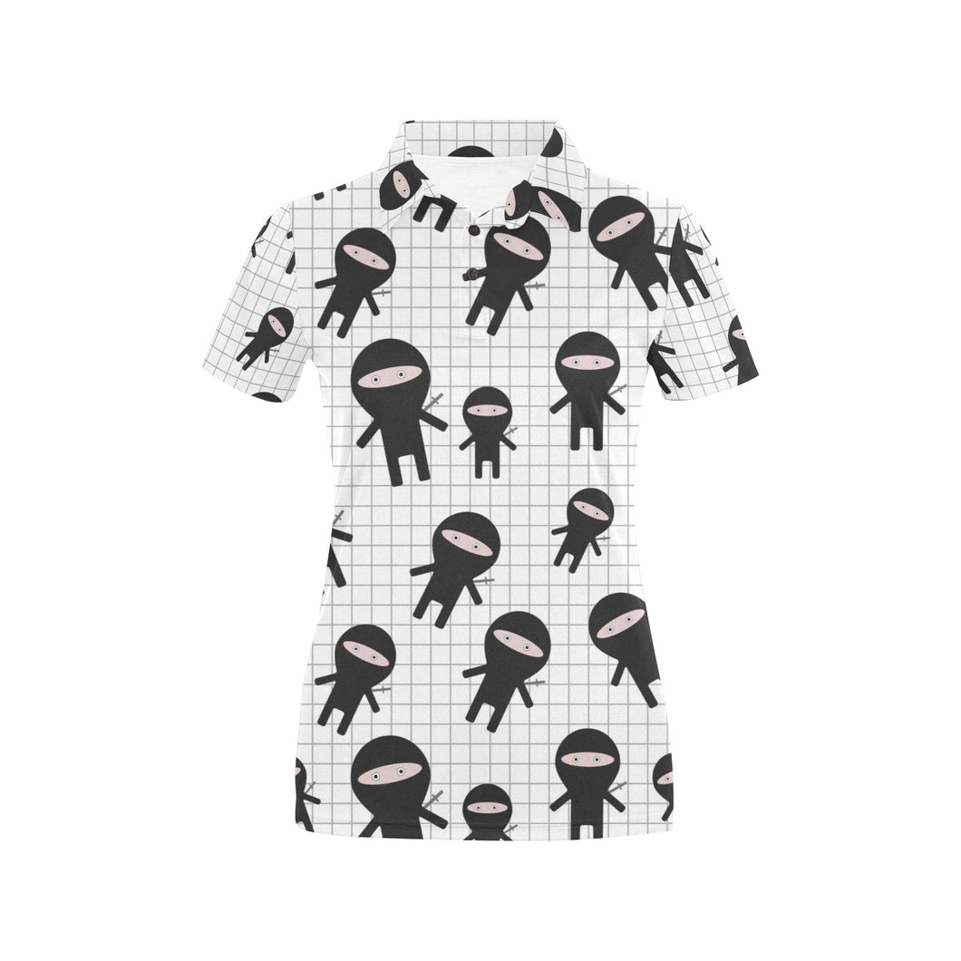 Ninja pattern plaid background Women's All Over Print Polo Shirt
