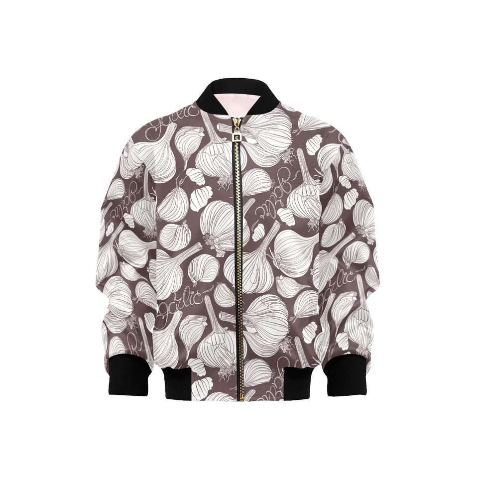 Garlic bulb dark background Kids' Boys' Girls' Bomber Jacket