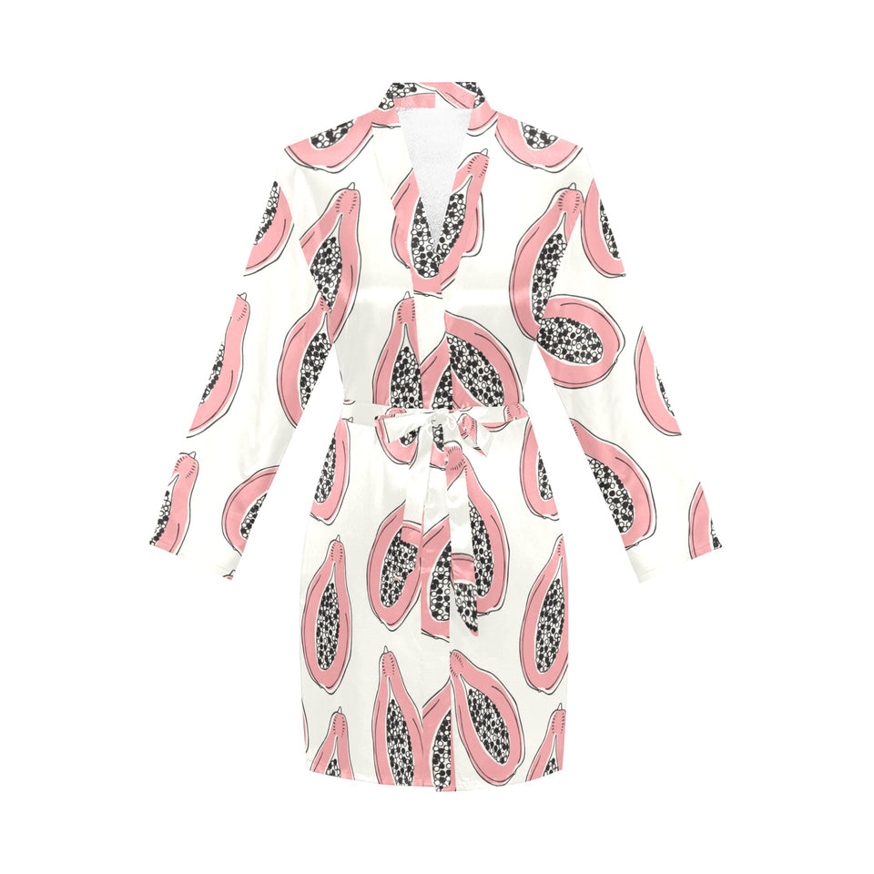 papaya pattern Women's Long Sleeve Belted Night Robe
