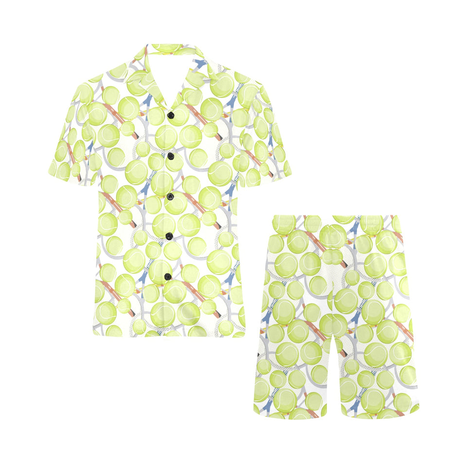 Tennis Pattern Print Design 01 Men's V-Neck Short Pajama Set