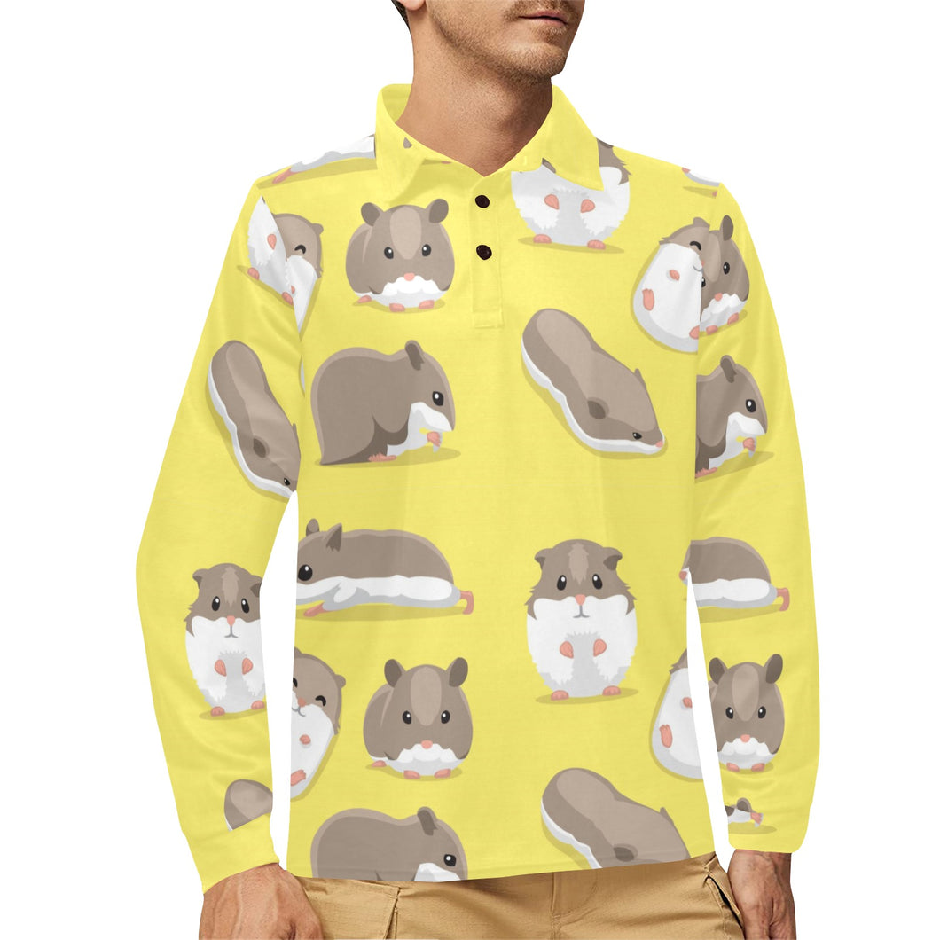 Cute Hamster pattern Men's Long Sleeve Polo Shirt