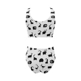 Goat ram pattern Chest Bowknot High Waisted Bikini Swimsuit