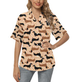 Dachshund floral background Women's All Over Print Hawaiian Shirt