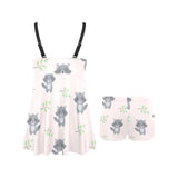 cute raccoons leaves pattern Chest Sexy Pleated Two Piece Swim Dress