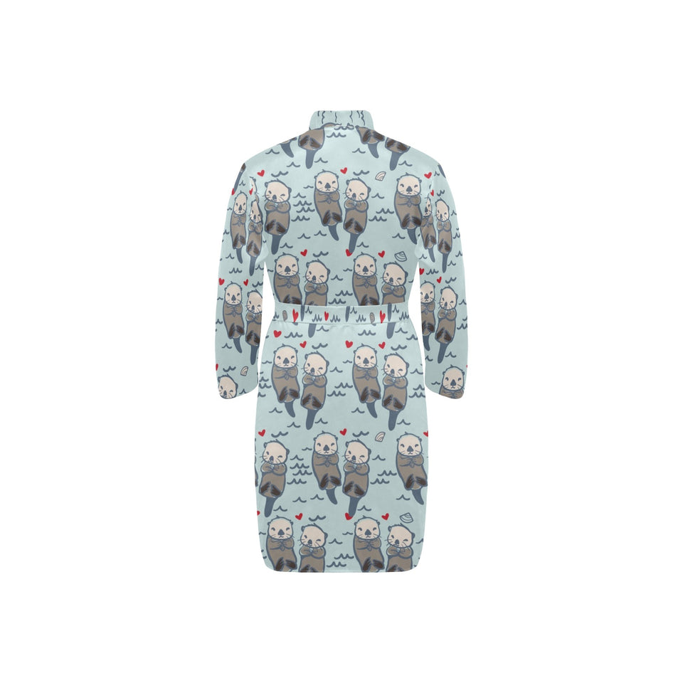 Lovely Sea Otter Pattern Men's Long Sleeve Belted Night Robe