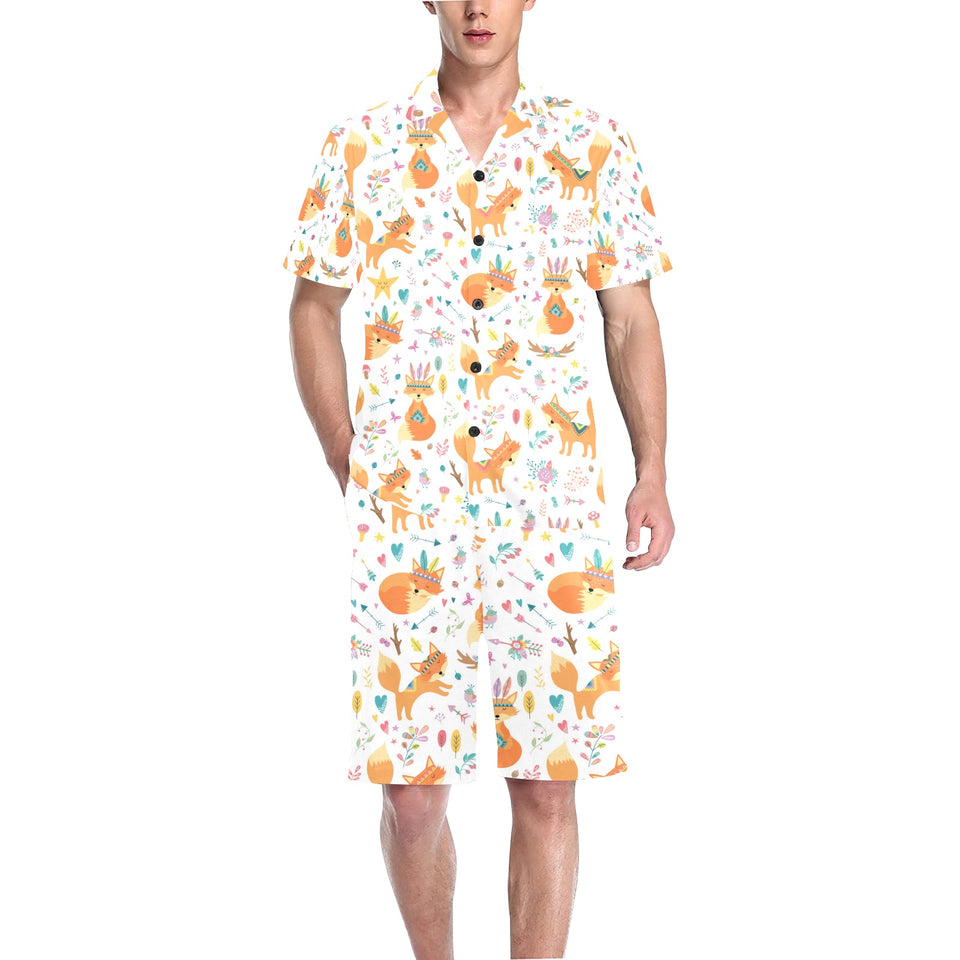 cute tribal fox pattern Men's V-Neck Short Pajama Set