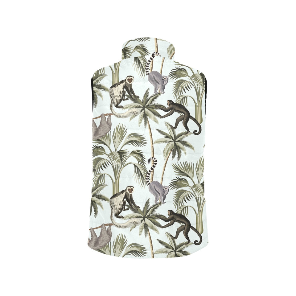 Monkey sloth lemur palm trees pattern Men's Padded Vest
