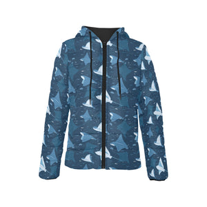 Stingray Pattern Print Design 04 Women's Padded Hooded Jacket