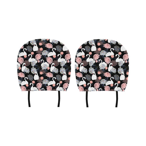 white swan blooming flower pattern Car Headrest Cover