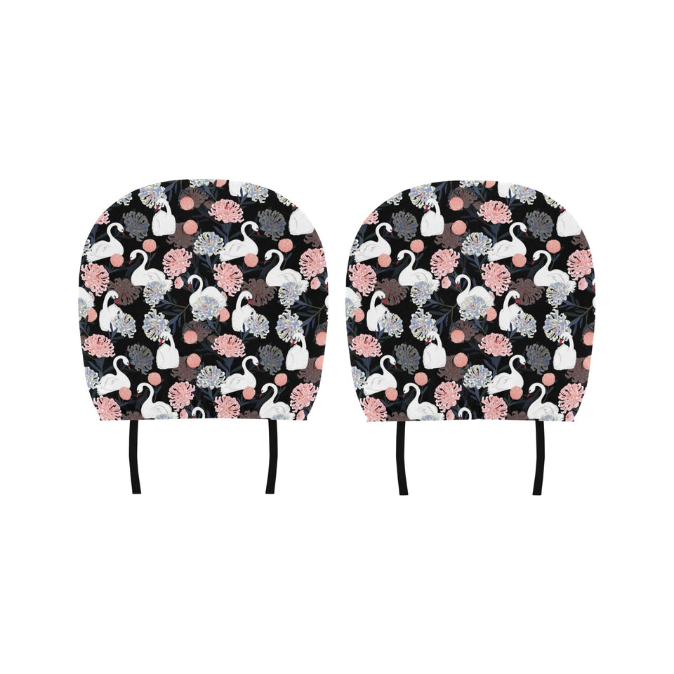 white swan blooming flower pattern Car Headrest Cover