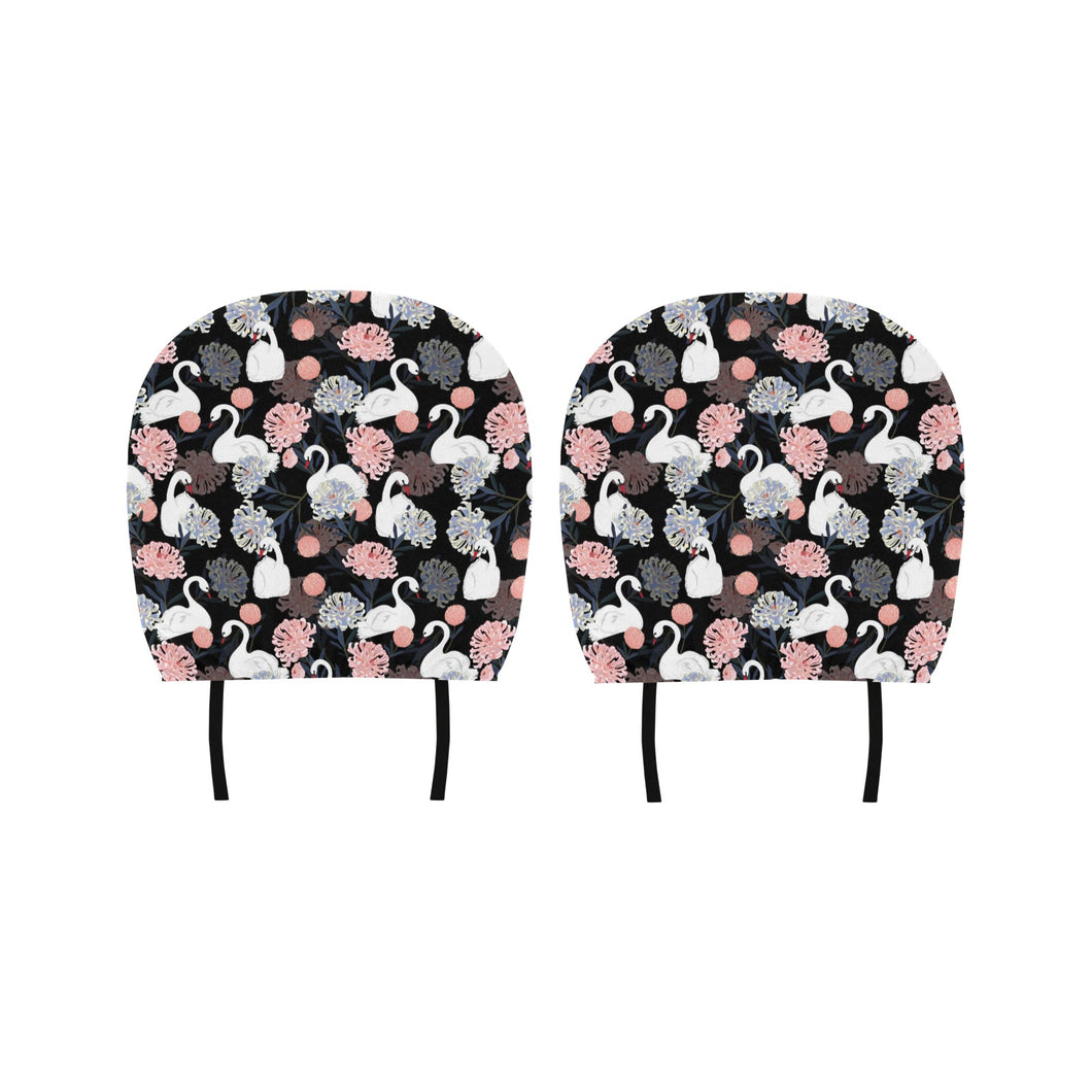white swan blooming flower pattern Car Headrest Cover