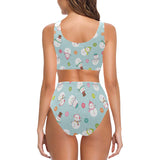 Cute snowman snowflake pattern Chest Bowknot High Waisted Bikini Swimsuit