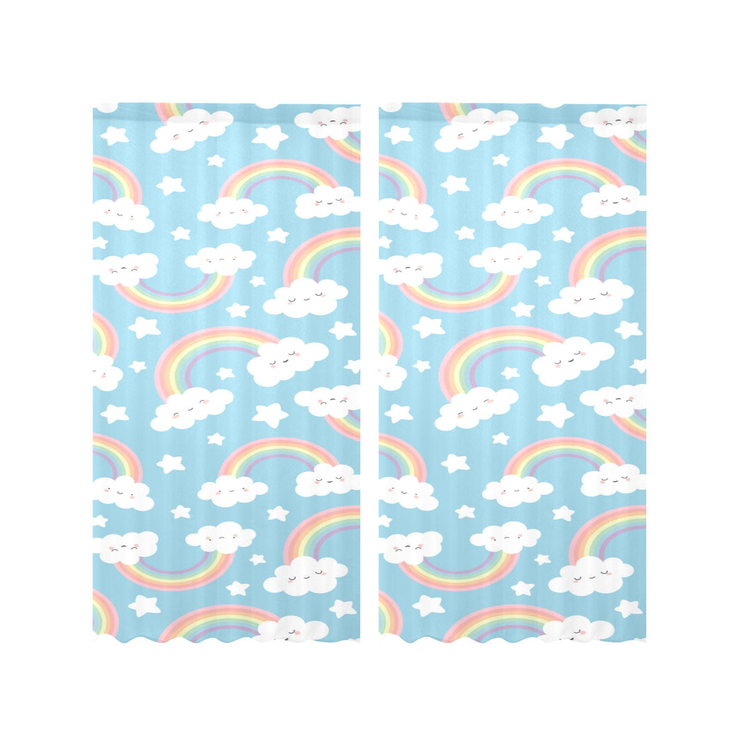 Cute rainbow clound star pattern blue background Gauze Curtain