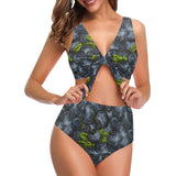 blueberry pattern Chest Bowknot High Waisted Bikini Swimsuit