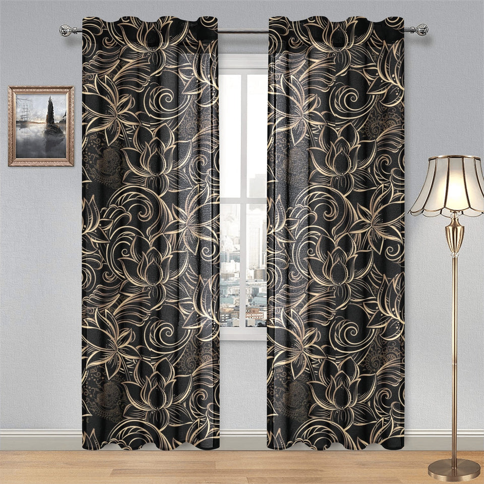 luxurious gold lotus waterlily black background Gauze Curtain
