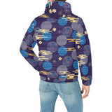 Blue japanese pattern cloud wave flower Men's Padded Hooded Jacket