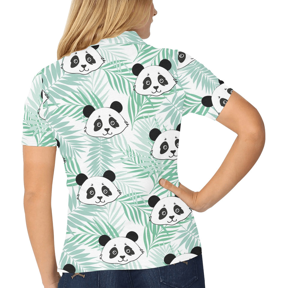 Panda pattern tropical leaves background Women's All Over Print Polo Shirt