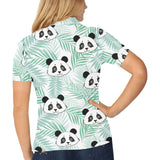 Panda pattern tropical leaves background Women's All Over Print Polo Shirt