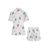 Black Gray Cream coral ginkgo leaves pattern Women's V-Neck Short Pajama Set