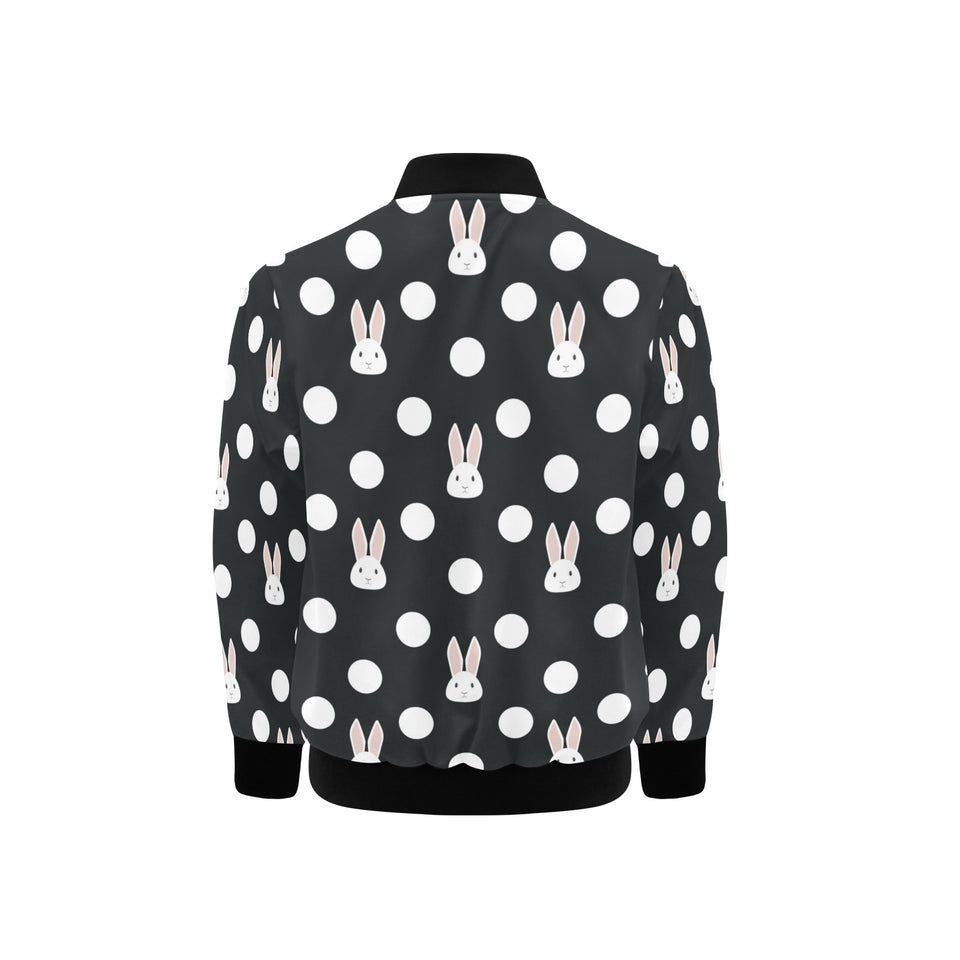 Cute white rabbit polka dots black background Kids' Boys' Girls' Bomber Jacket