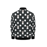 Cute white rabbit polka dots black background Kids' Boys' Girls' Bomber Jacket