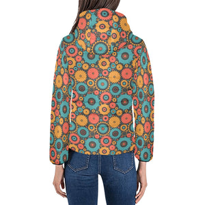 Gear Pattern Print Design 01 Women's Padded Hooded Jacket