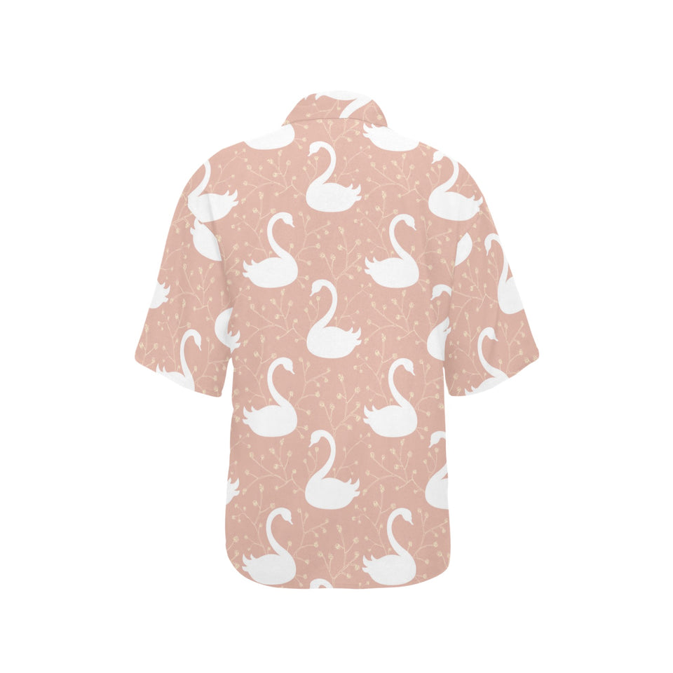 Swan flower light pink background Women's All Over Print Hawaiian Shirt