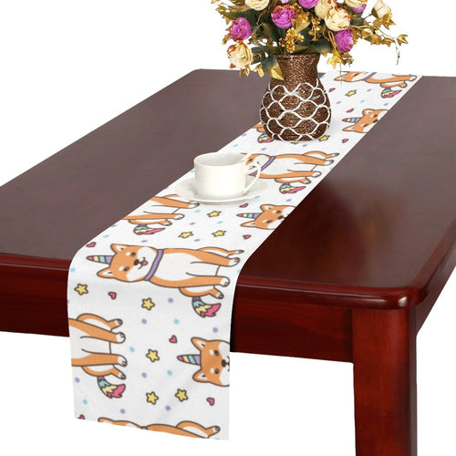 shiba inu unicorn costume horn colorful tail patte Table Runner