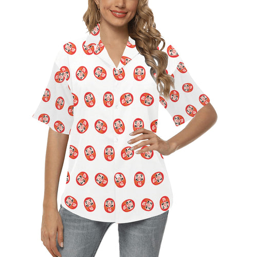Daruma japanese wooden doll pattern Women's All Over Print Hawaiian Shirt