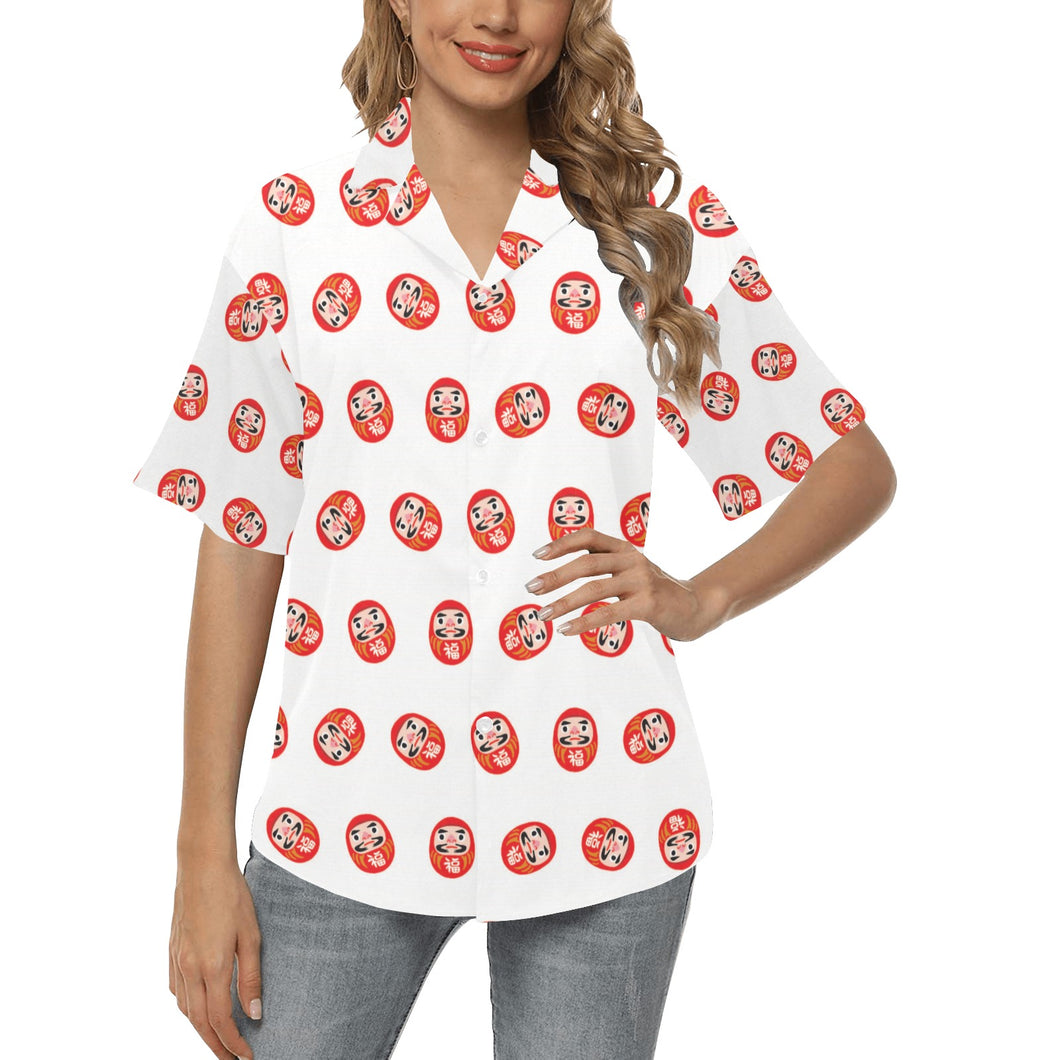 Daruma japanese wooden doll pattern Women's All Over Print Hawaiian Shirt