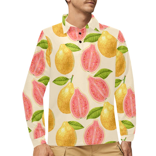 Beautiful guava pattern Men's Long Sleeve Polo Shirt