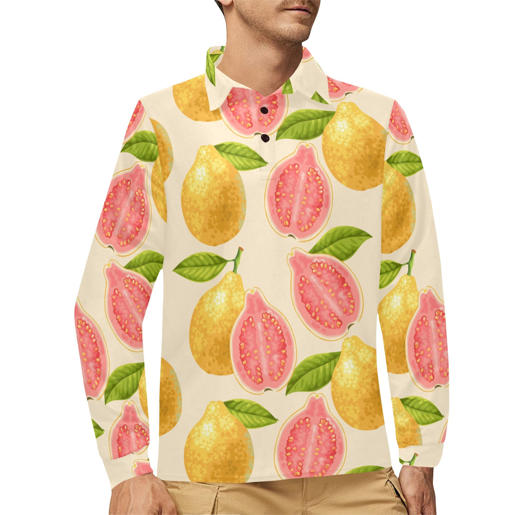 Beautiful guava pattern Men's Long Sleeve Polo Shirt