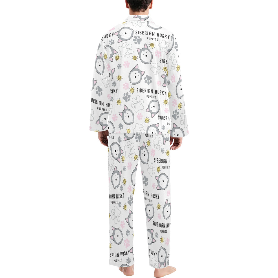 Siberian Husky design pattern Men's Long Pajama Set