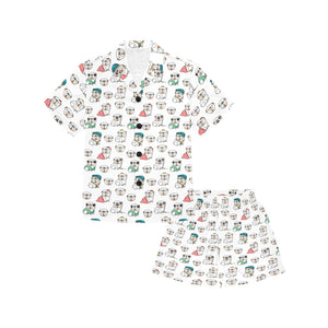 English Bulldog Pattern Print Design 03 Kids' Boys' Girls' V-Neck Short Pajama Set