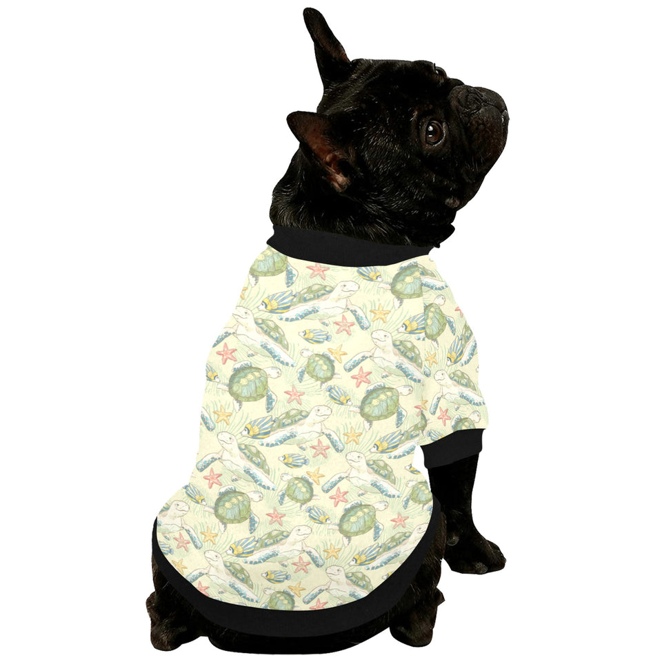 Hand drawn sea turtle fish pattern All Over Print Pet Dog Round Neck Fuzzy Shirt