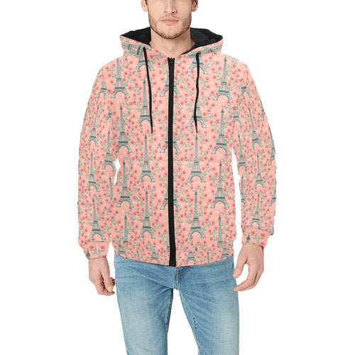 Eiffel Tower Flower Pattern Design 03 Men's Padded Hooded Jacket