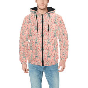 Eiffel Tower Flower Pattern Design 03 Men's Padded Hooded Jacket