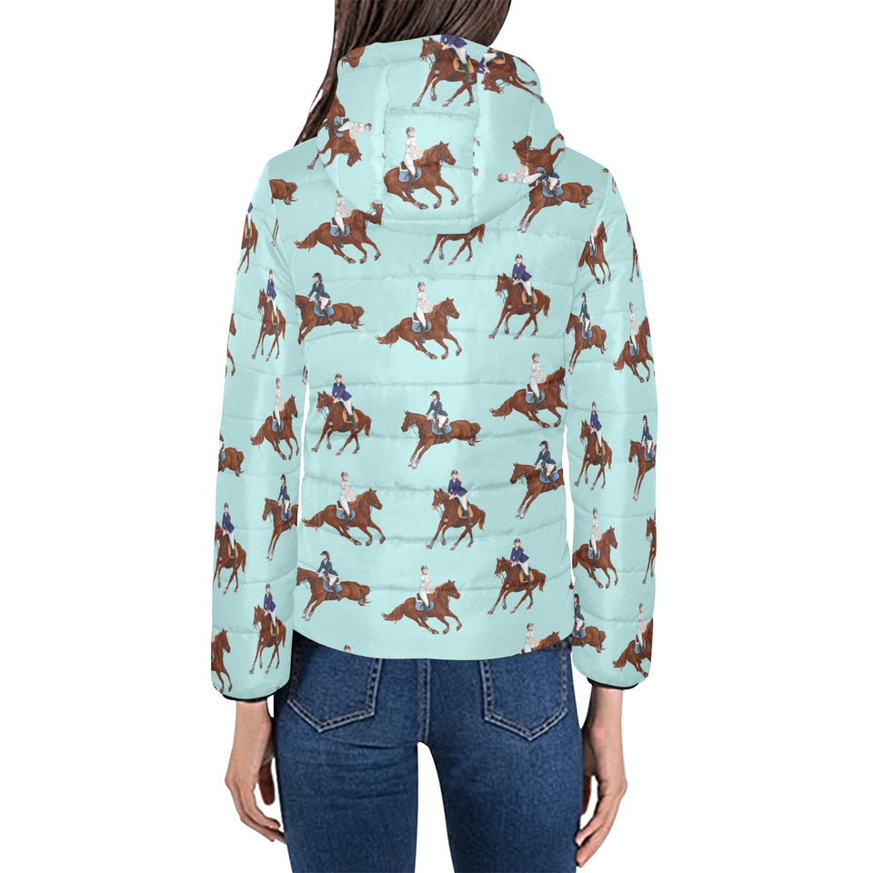Horses running horses rider pattern Women's Padded Hooded Jacket