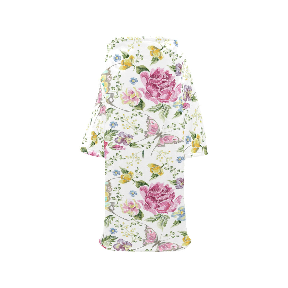 Hand drawn butterfly rose Blanket Robe with Sleeves