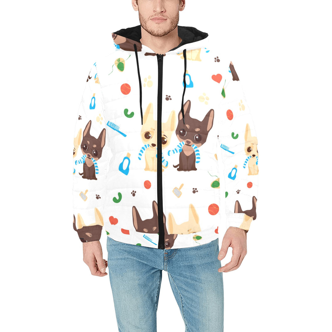 Cute Chihuahua dog pattern Men's Padded Hooded Jacket