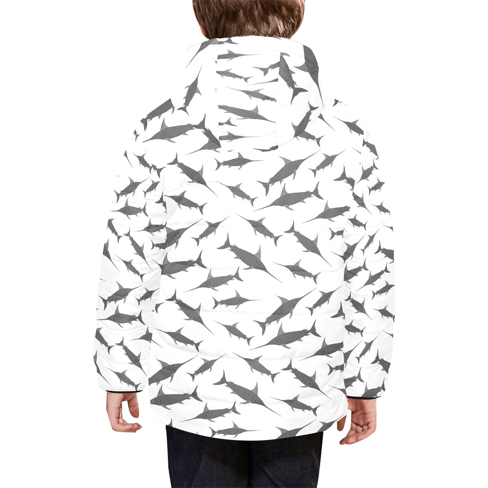 Swordfish Pattern Print Design 04 Kids' Boys' Girls' Padded Hooded Jacket