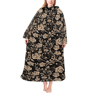 Rose Pattern Print Design 04 Blanket Robe with Sleeves