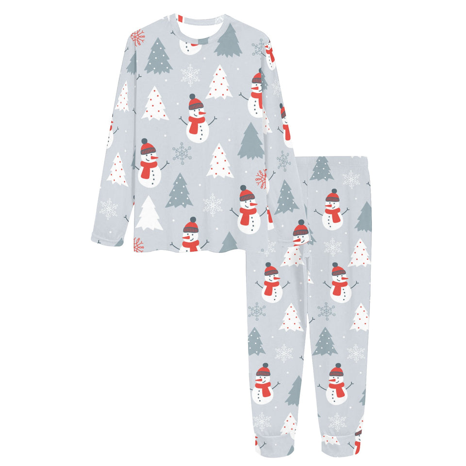 Snowman christmas tree snow gray background Women's All Over Print Pajama Set