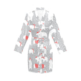 Cute polar bear christmas snow pattern Women's Long Sleeve Belted Night Robe