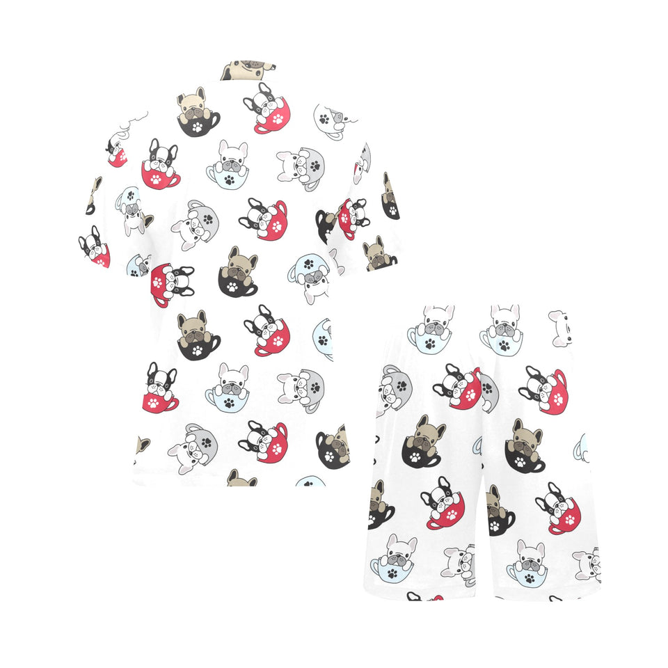 French bulldog cup paw pattern Men's V-Neck Short Pajama Set