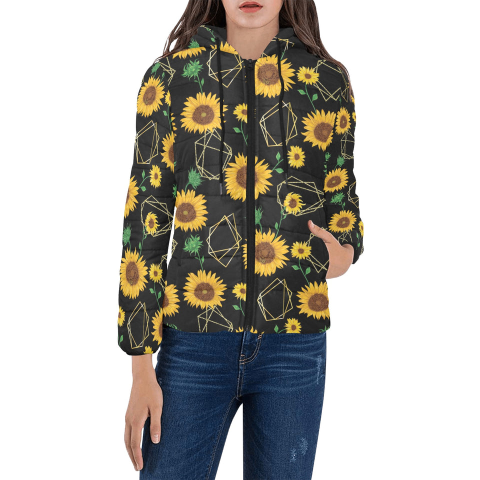 sunflower golden polygonal shapes Women's Padded Hooded Jacket