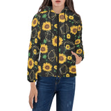 sunflower golden polygonal shapes Women's Padded Hooded Jacket